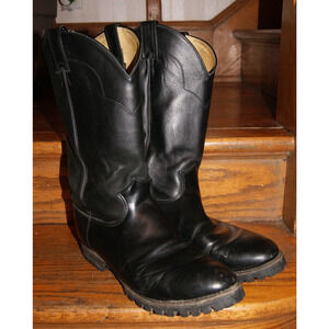 Vintage Justin Boots 4267 Black Mens Biker Work Tall Boots 11D Vibram Sole USA